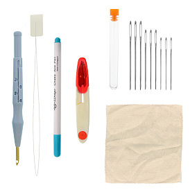 Kits de herramientas de fieltro de aguja, con tela, sacabocados con mango de plástico, tubo plástico, agujas para abalorios y alfileres, tijeras de hierro y rotulador
