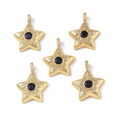 Brass Micro Pave Cubic Zirconia Pendants, Real 18K Gold Plated, Star Charms