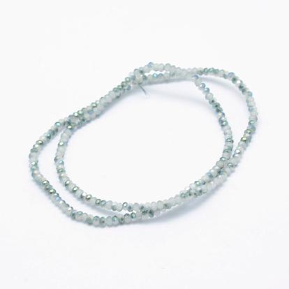 Electroplate Glass Beads Strands, Imitation Jade, Half Plated, Faceted, Rondelle