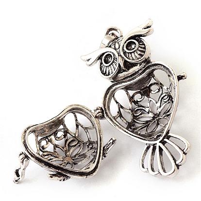 Rack Plating Brass Cage Pendants, For Chime Ball Pendant Necklaces Making, Owl