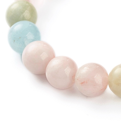 Bracelet extensible en perles rondes de morganite naturelle pour fille femme, bracelet pierre avec perle laiton coeur