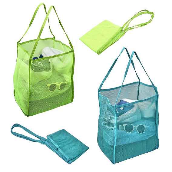 2Pcs 2 Colors Polyester Mesh Beach Bag, with Handle Mesh Beach Tote Bag Reusable Mesh Shopping Bag, for Travel Toys or Laundry