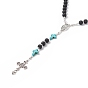Ожерелье из четок из натуральной лавы и синтетической зеленой бирюзы, ожерелье из сплава Девы Марии и креста для женщин