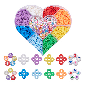 8 Colors Eco-Friendly Handmade Polymer Clay Beads, Disc/Flat Round, with 200Pcs 4 Styles Flat Round Acrylic Beads
