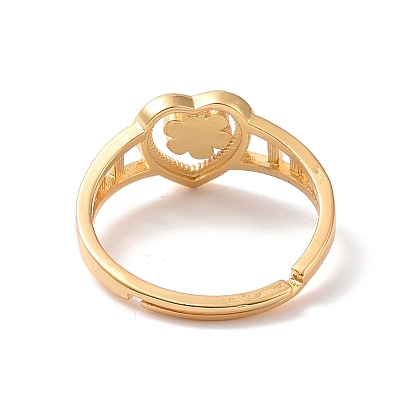Brass Heart with Flower Adjustable Ring for Women, Cadmium Free & Lead Free