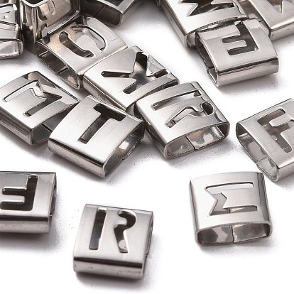 Letter Style 201 Stainless Steel Square Slide Charms, 9x8x4mm, Hole: 8x3mm