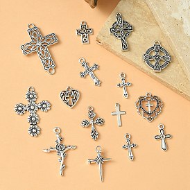 Kits de recherche de fabrication de bijoux à bricoler soi-même, y compris 15pcs 15 alliage de style et 304 pendentifs croix en acier inoxydable