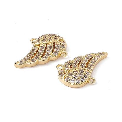 Brass Micro Pave Cubic Zirconia Connector Charms, Wing Links