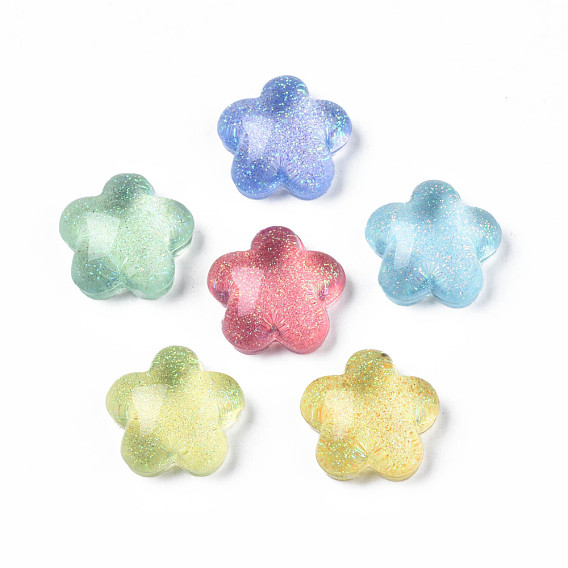 Translucent Acrylic Cabochons, with Glitter Powder, Flower