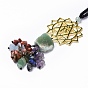 Natural Raw Gemstone & Mixed Stone Chips Tassel Pendant Decorations, Chakra Theme Alloy Charms Hanging Ornament