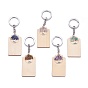 Porte-clés en bois, avec perles de pierre naturelle mélangées, anneaux de saut en laiton et pendentifs en alliage, rectangle et rond plat avec arbre de vie