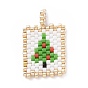 Christmas Theme Handmade MIYUKI Japanese Seed Loom Pattern Seed Beads, Christmas Theme Rectangle Pendants