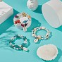 2Pcs 2 Style Starfish & Tortoise Synthetic Turquoise(Dyed) & Glass Pearl Beaded Stretch Bracelets Set, Natural Shell Charms Ocean Bracelets for Women