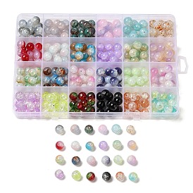 288Pcs 24 Colors Transparent Crackle Glass Beads, Round