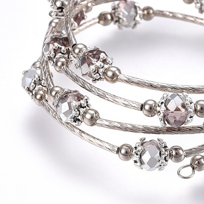 Cinq boucles de bracelets en verre à facettes, avec perles en laiton et perles de fer