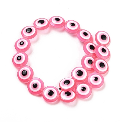Resin Imitation Lampwork Beads Strands, Flat Round with Evil Eye