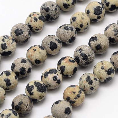 Natural Dalmatian Jasper Beads Strands, Frosted, Round