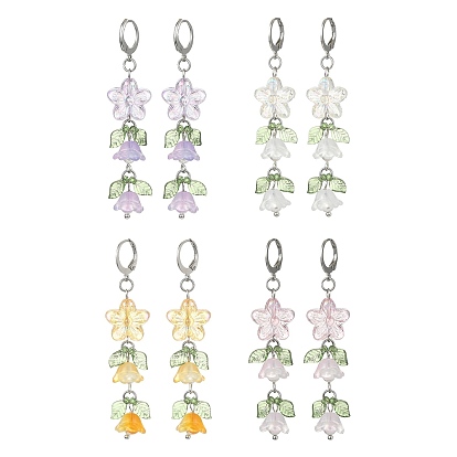 Flower of Life Glass & Acrylic Dangle Leverback Earrings, Tassel Earrings