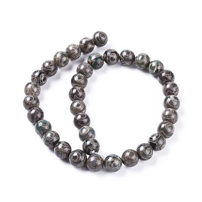 Natural Tibetan 3-Eye dZi Agate Beads Strands, Round, Dyed & Heated