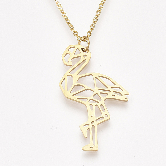 201 Stainless Steel Pendant Necklaces, with Cable Chains, Flamingo Shape