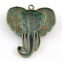 Éléphant alliage de zinc gros pendentifs, sans cadmium et sans nickel et sans plomb, 54x48x5.5mm, Trou: 3mm