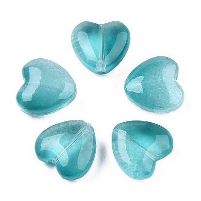 Transparent Spray Painted Glass Beads, Heart