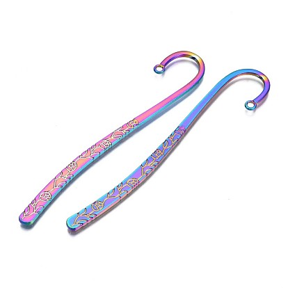 Rainbow Color Alloy Bookmark Findings, Hook Bookmark Findings with Hole, Cadmium Free & Nickel Free & Lead Free