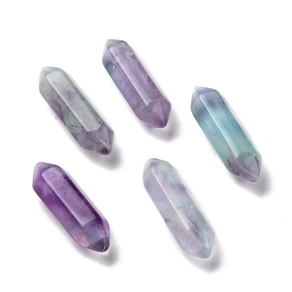 Perles de fluorite colorées naturelles, pierres de guérison, baguette magique de thérapie de méditation d'équilibrage d'énergie de reiki, sans trou, facette, point double terminé