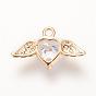 Brass Micro Pave Cubic Zirconia Pendants, Nickel Free, Real 18K Gold Plated, Wing with Heart