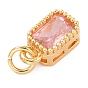 Real 18K Gold Plated Brass Inlaid Cubic Zirconia Charms, with Jump Ring, Long-Lasting Plated, Rectangle
