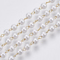 Handmade ABS Plastic Imitation Pearl Beaded Chains, Soldered, with 304 Stainless Steel Chain and Spool, Creamy White