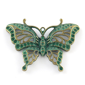 Pendentifs papillon en alliage de zinc sertis de strass, sans cadmium et sans plomb, s'adapter pour 1.5~2.5 mm strass, 48x62x6 mm, Trou: 2mm