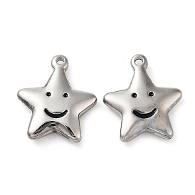 304 Stainless Steel Pendants, with Enamel, Star with Smiling Face Charm