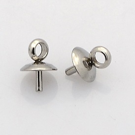 201 Stainless Steel Cup Pearl Peg Bails Pin Pendants, For Half Drilled Beads