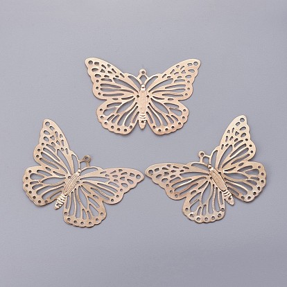 Fer pendentifs papillon en filigrane, or, 32x50x0.4mm, Trou: 2mm