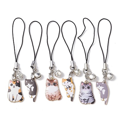 Correas móviles de esmalte de aleación de gato, Campana de hierro y cordón de poliéster decoración accesorios móviles
