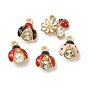 5Pcs 5 Styles Alloy Rhinestones Pendants, with Enamel and ABS Plastic Imitation Pearl Bead, Light Gold, Ladybug