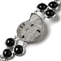Natural Conch Fossil & Obsidian Link Bracelet, Rack Plating Brass Jewelry for Women, Lead Free & Cadmium Free
