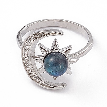 Натуральные лабрадоритные пальцевые кольца, украшения из латуни платинового тона для женщин, луна и солнце