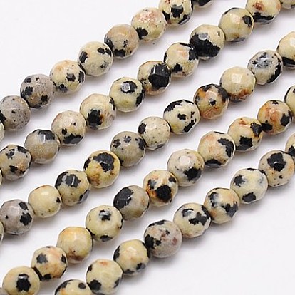Naturelles dalmate jaspe perles brins, facette, ronde, 4mm, Trou: 1mm, Environ 90 pcs/chapelet, 15.35 pouce