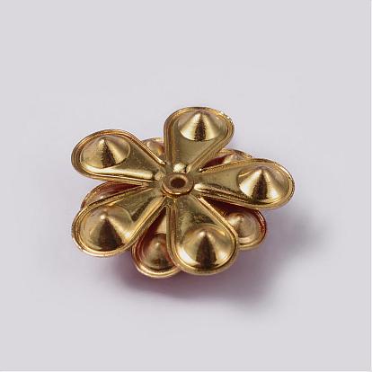 Flower Brass Enamel Cabochon Settings, Golden, Tray: 4mm, 20x7mm, Hole: 1mm