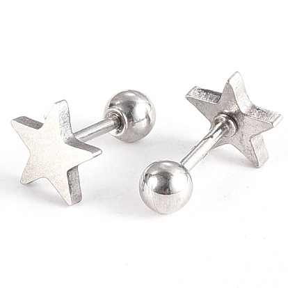 201 Stainless Steel Barbell Cartilage Earrings, Screw Back Earrings, with 304 Stainless Steel Pins, Star