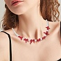 Dyed Synthetic Red Coral Chips & Natural Shell Pearl Graduated Beaded Necklaces for Women