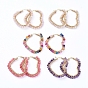 201 Stainless Steel Hoop Earrings, Beaded Hoop Earrings, with Natural Gemstone Beads, Heart, Golden