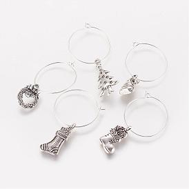 Wine Glass Charm for Christmas, with Brass Finding, Mixed Shape Alloy Pendants
