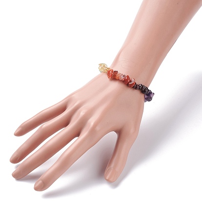 Kids 7 Chakra Natural Mixed Stone Chip Beads Stretch Bracelet with Heart
