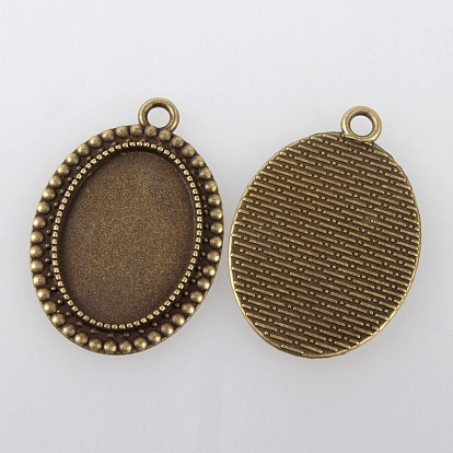 Vintage Tibetan Style Alloy Pendant Cabochon Bezel Settings, Cadmium Free & Nickel Free & Lead Free, Oval Tray: 18x25mm, 36x26x2.5mm, Hole: 3mm, about 212pcs/kg