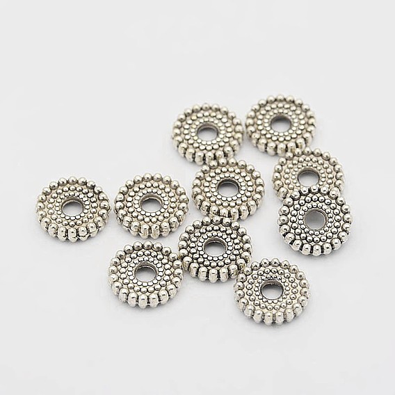 Tibetan Style Alloy Spacer Beads, Flat Round, 8x2mm, Hole: 2mm