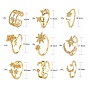 9 шт. 9 стильные регулируемые латунные кольца-манжеты с микропаве из прозрачного кубического циркония, открытые кольца, долговечный, Луна и звезды
