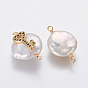 Connecteurs de liens de perles naturelles, avec accessoires zircon cubique micro pave en laiton, pépites avec clé de coeur, or